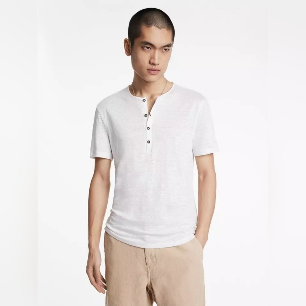 JOHN VARVATOS ◇ Bleeker Henley ◇ 100% Linen, Cream, Short Sleeve ◇ Size XS ◇ NWT - Picture 11 of 11
